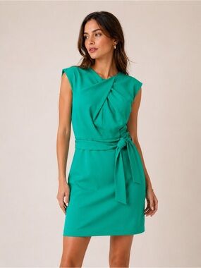 Tahari ASL Emerald Green‎ Cap-Sleeve Tie-Waist Mini Dress